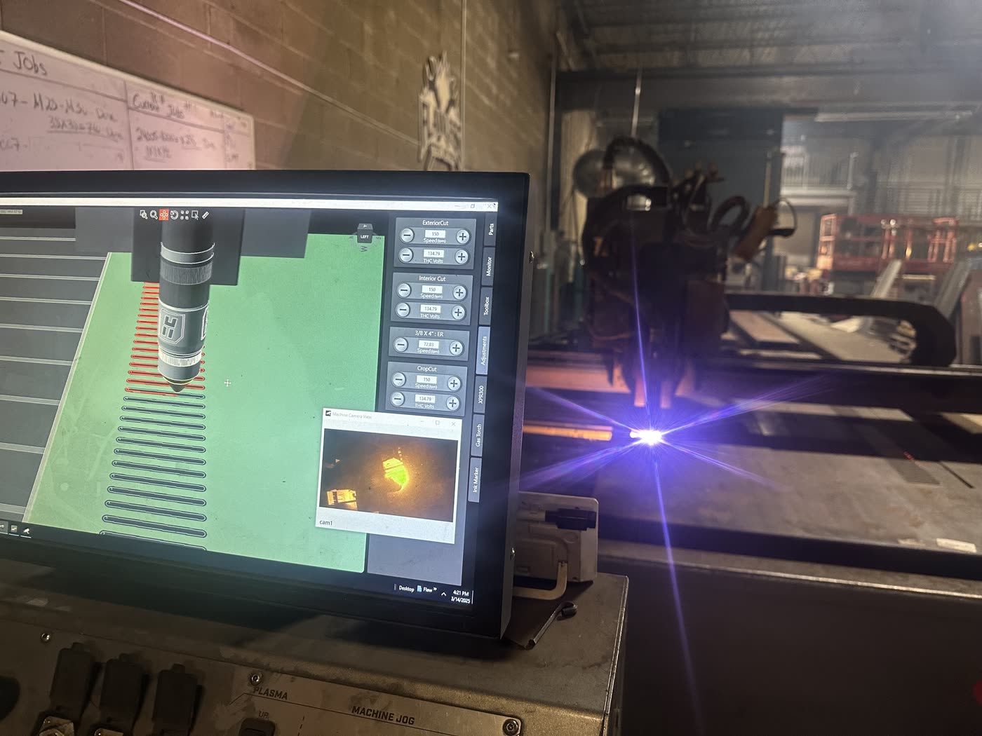 CNC plasma control station running a cut program in the FSW shop.