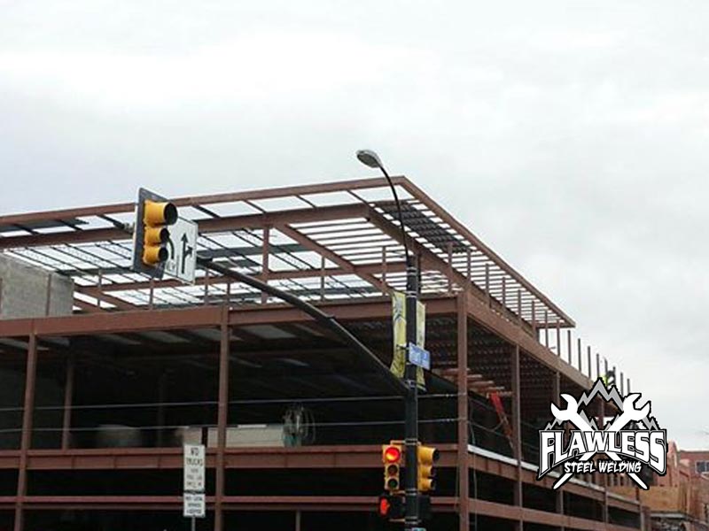 Steel structure in ongoing construction in Boulder office and retail.