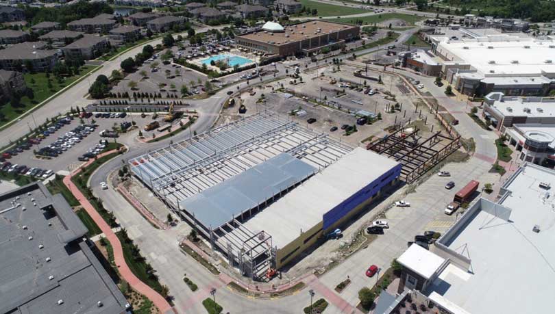 Bird's-eye view of Corbin Park Shopping Center Two Story Parking Garage under construction.